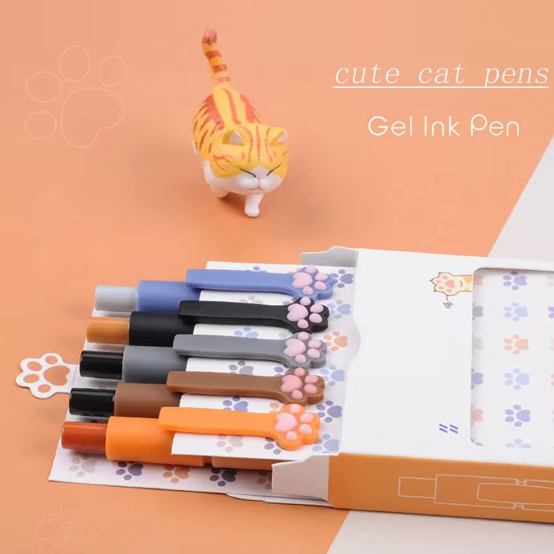 GOMOVING Gel Pens, 5pcs 0.5mm Quick Dry Black Ink Fine Point Smooth Writing, Cute Cat Pen Gifts for