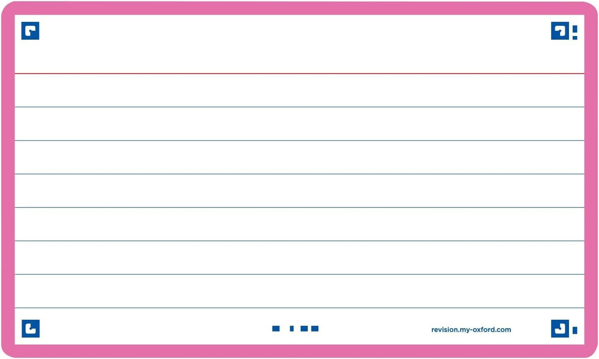 Oxford Flash 2.0 Index Cards A7, Flashcards, 75 x 125 mm, Lined, Fuchsia, 80 Sheets