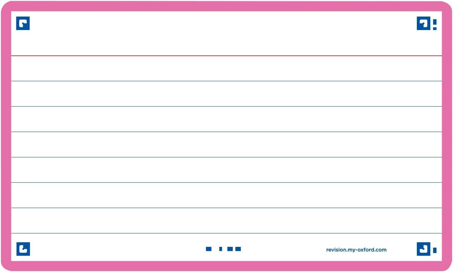 Oxford Flash 2.0 Index Cards A7, Flashcards, 75 x 125 mm, Lined, Fuchsia, 80 Sheets