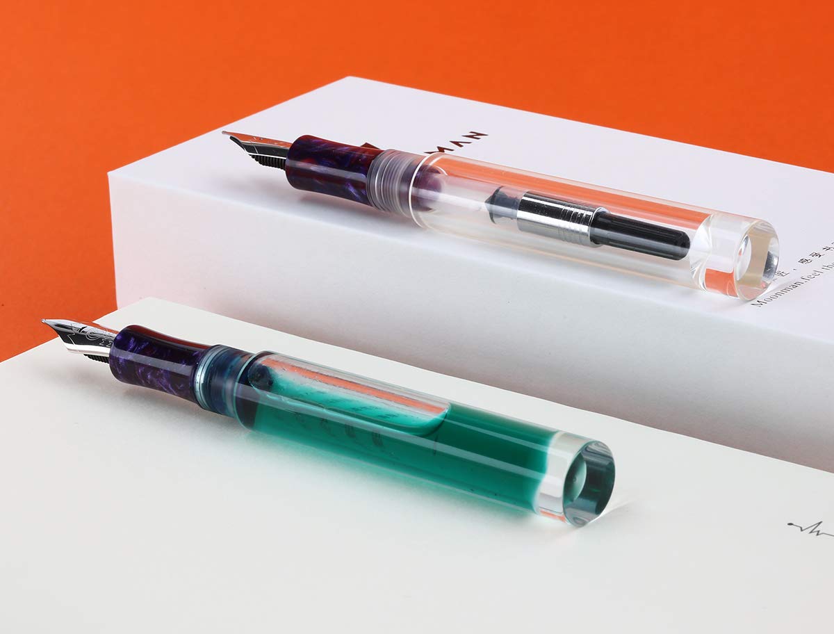 erofa C1 Transparent Acrylic Fountain Pen Medium Nib, Double Ink Filling System with Original Box