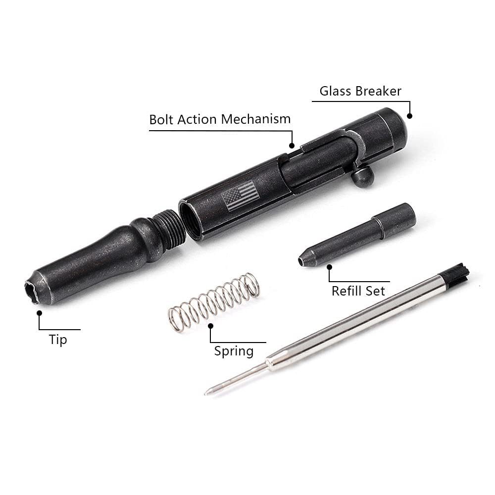 Cool Hand 5.1'' Bolt Action Tactical Pen,Cannon Style Stylus,USA Flag Logo