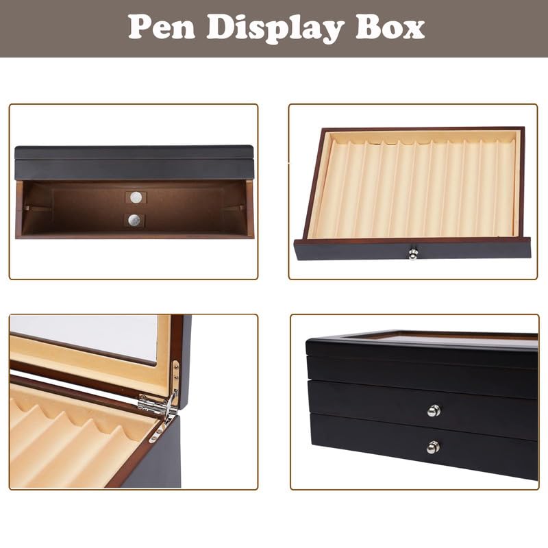 3 Layer Wood Pen Display Box 34 Pen Organizer Box,Pen Display Case Storage and Fountain Pen