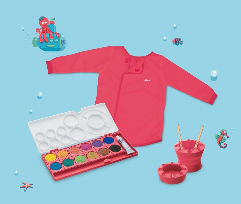 Lamy Aquaplus Water Cup 543 - Foldable Water Cup with Brush Tray in Red - Ideal for School Lessons