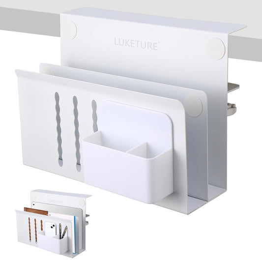 LUKETURE Desk Side Storage, 2 Tier Under Desk Laptop Mount with Pen Slot