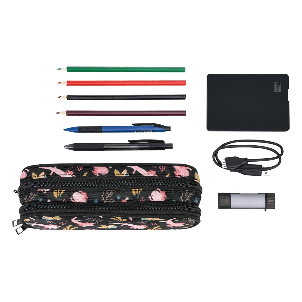 ANANGTEE Cute Axolotls Pencil Pouch Case for Boys Teen Girls Navy Blue 10x5