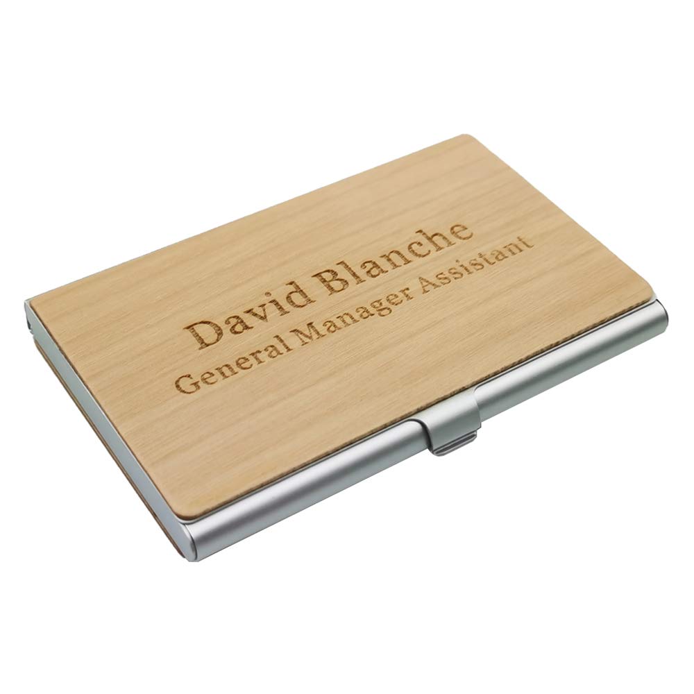 MOJIA Personalized Wood Business Card Case Holder, Custom Engraved Business Card Case for Man and