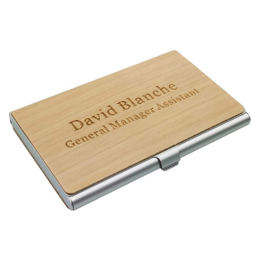 MOJIA Personalized Wood Business Card Case Holder, Custom Engraved Business Card Case for Man and