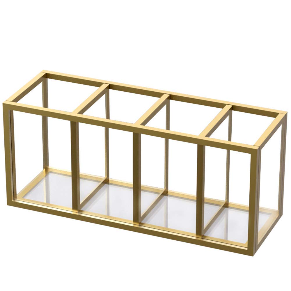 NIUBEE Gold Acrylic Pen Holder 4 Compartments, Desk Office Pencil Cup Desk