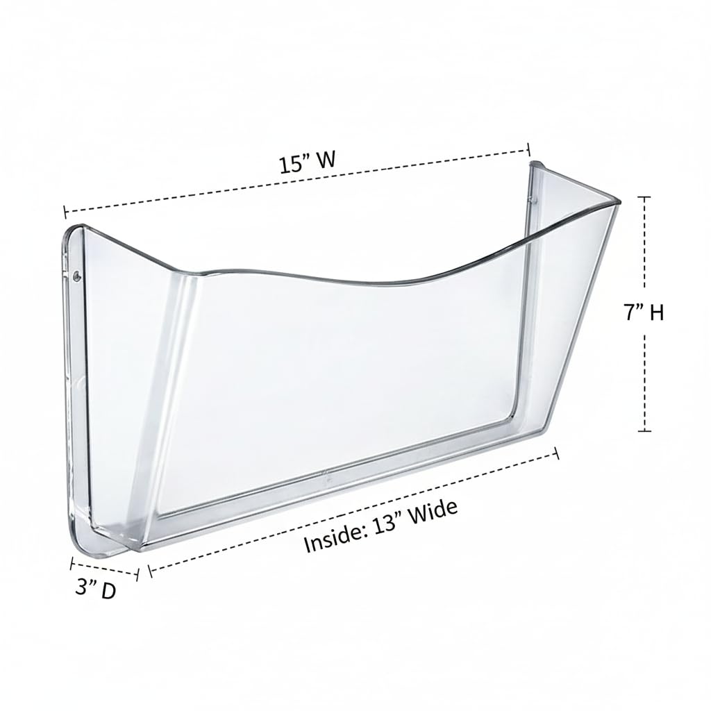 Azar Displays 250025 Clear Plastic Wall Mount File Holder with Hanging Hardware (4-Pack)