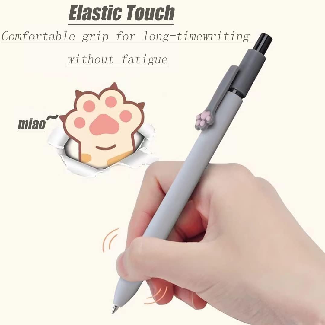 GOMOVING Gel Pens, 5pcs 0.5mm Quick Dry Black Ink Fine Point Smooth Writing, Cute Cat Pen Gifts for