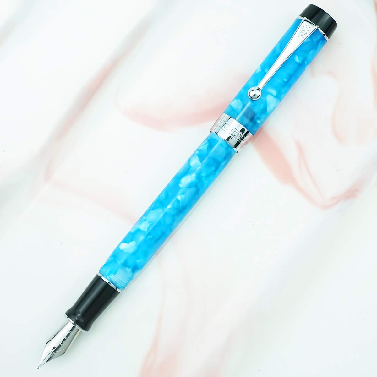 Jinhao 100 Classic Fountain Pen Bent Nib, Sky Blue Celluloid Fude Pen Calligraphy from Fine to