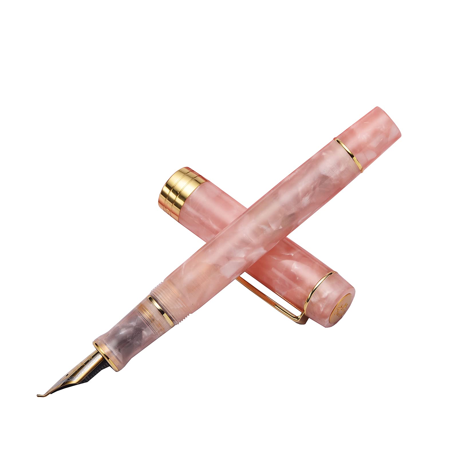 Jinhao 100 Fountain Pen Bent Point, Pink Marble Fude Pen Calligraphy from Fine to Broad Size with