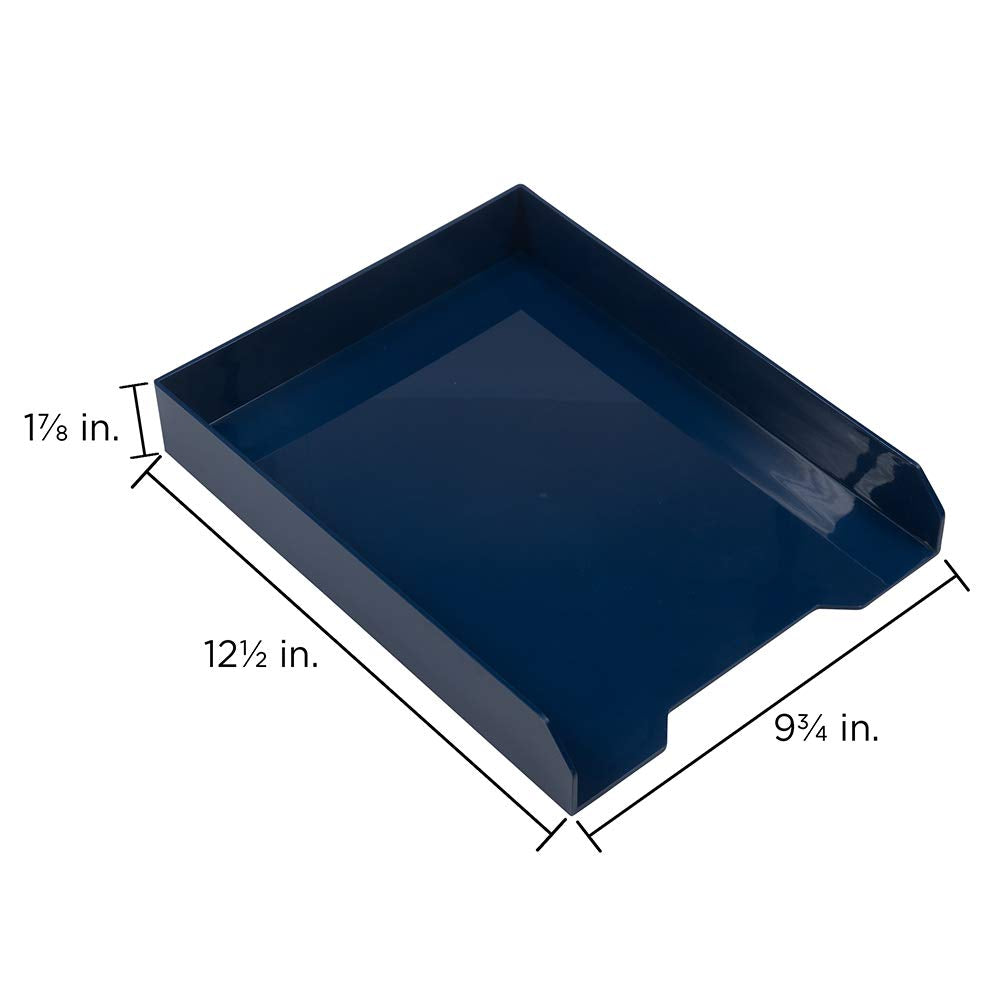 JAM PAPER Stackable Paper Trays - Navy Blue - Desktop Document, Letter, & File Organizer Tray
