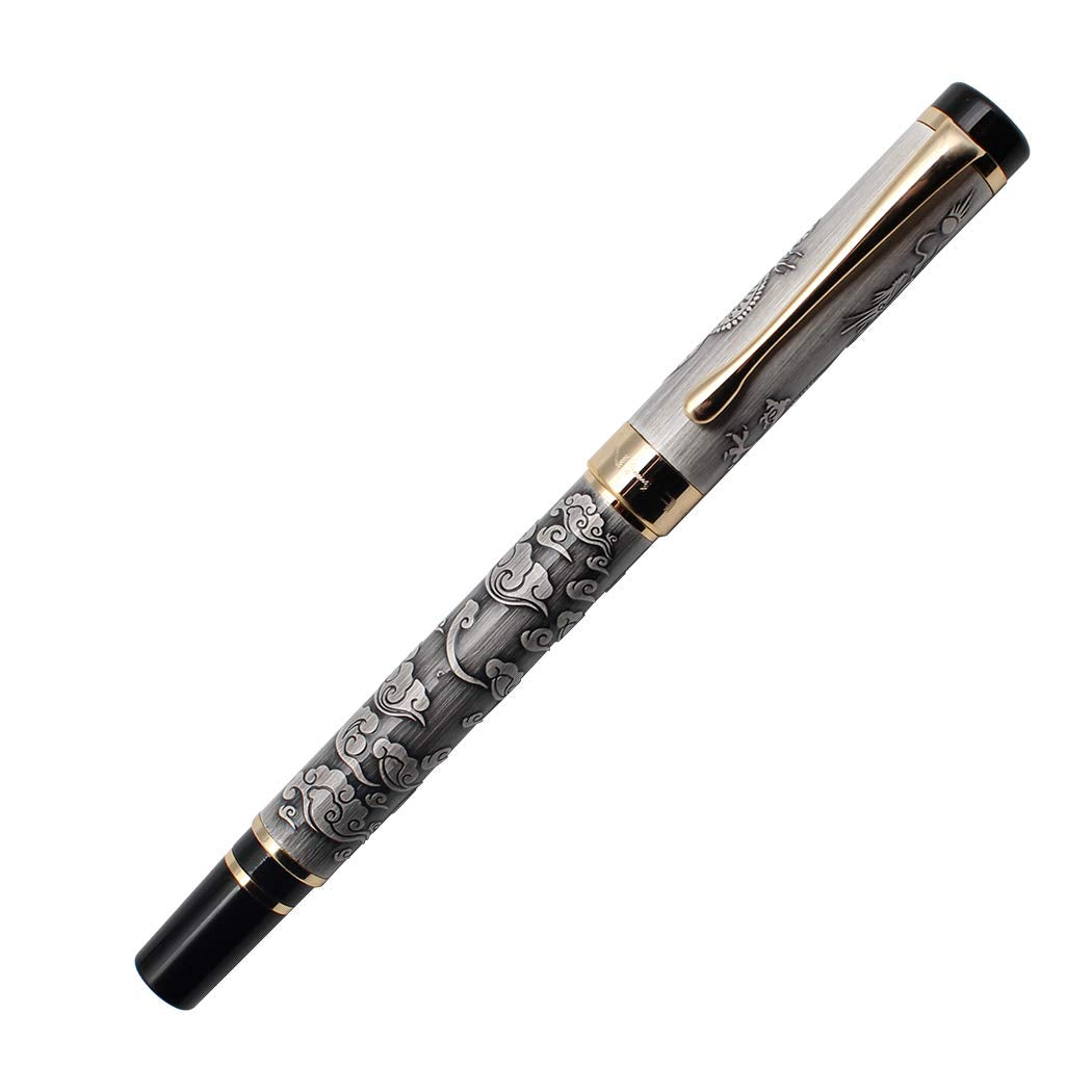 zoohot Ancient Silver Jinhao Dragon Fountain Pen Fine Nib Executive Fountain Pens Set, Vintage Pens