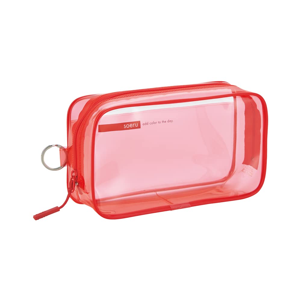 Lihit Lab SOERU A8101-3 Transparent Clear Box Pen Case, Large Capacity, Approx. 40 Pens, Sunny Red