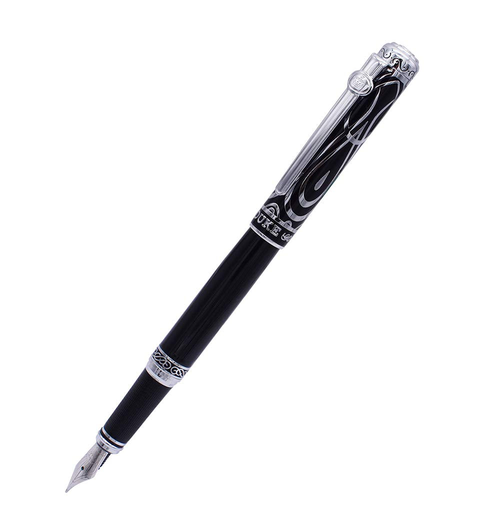 Lanxivi Duke Sweet Heart Pattern Black Fountain Pen Ruby Silver Trim