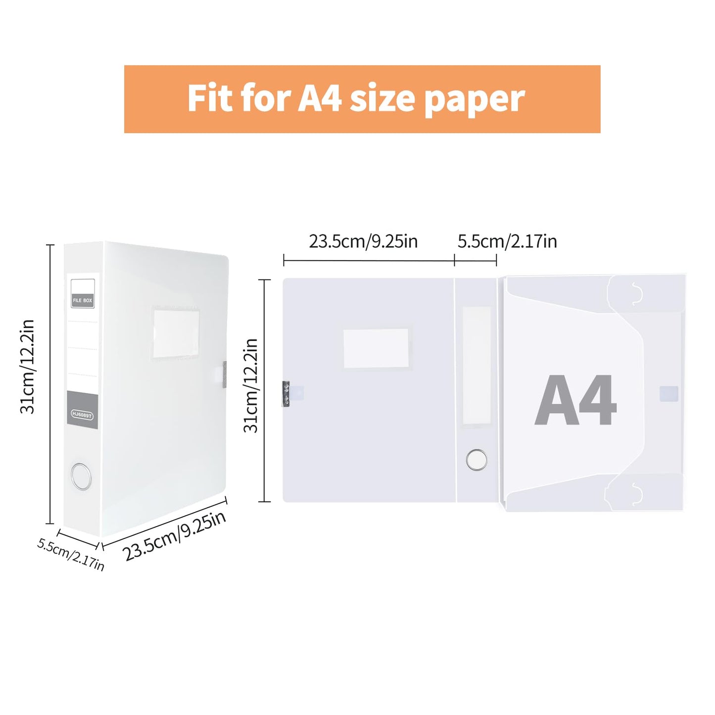 HUA JIE 6 Pack A4 Storage File Boxes Plastic Archives Cases,Transparent