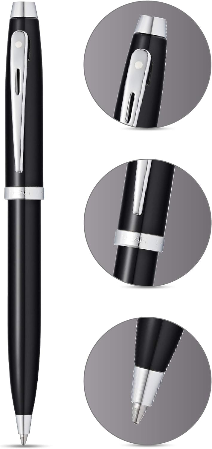 Sheaffer 100 Glossy Black Lacquer Ballpoint Pen with Polished Chrome Trim