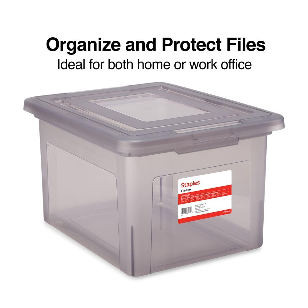 STAPLES Plastic File Box with Snap Lid, Letter/Legal, Frost Gray, 4-Pk