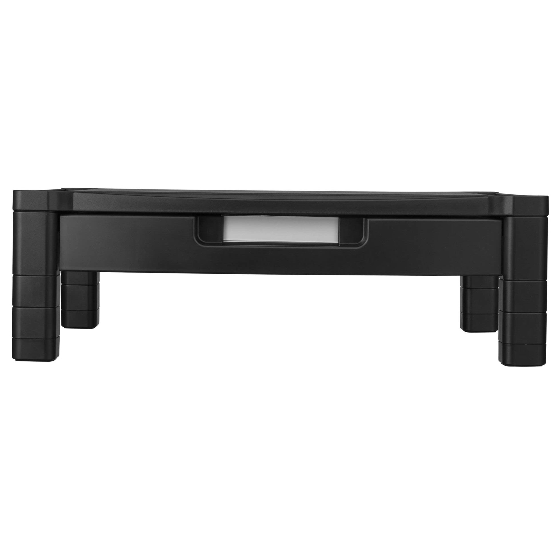 Kantek Wide Deluxe Two-Level Monitor Stand With Drawer, 20" X 13.25" X 3" To 6.5", Black, Supports