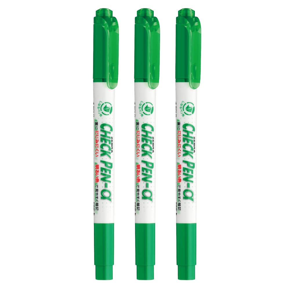 Zebra WYT20-G-3AZ Water-Based Pen, Memorization, Check Pen, Alpha, Green, 3 Pieces