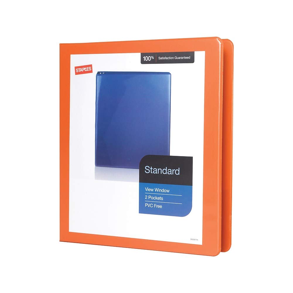 Staples Standard 1-Inch 3-Ring View Binder, Orange, 220 Sheets