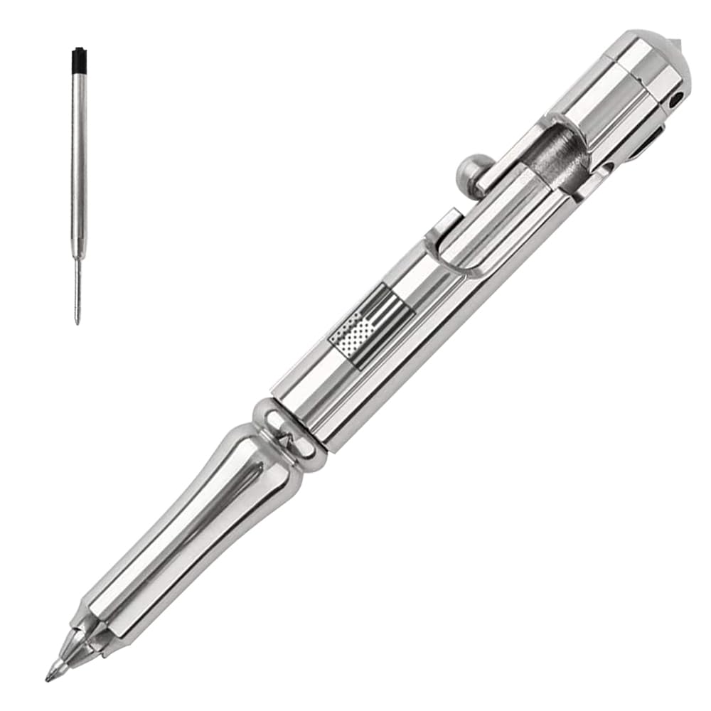 Cool Hand 5.1'' Bolt Action Tactical Pen, Cannon Style Stylus,USA Flag Logo