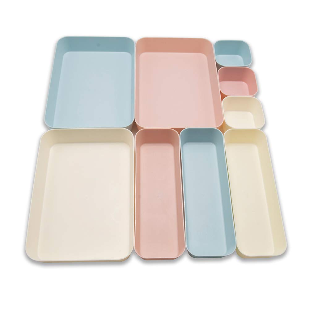 Backerysupply (9 Piece Set) Large Size Plastic Desk Drawer Organizers For Makeup Bathroom Office