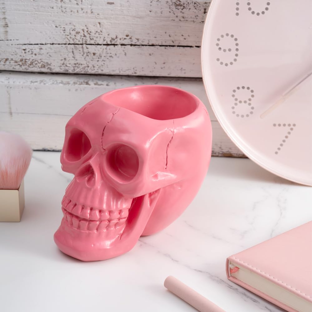 Arola Pink Skull Pen & Pencil Holder Skeleton Key Holder Makeup Brush Holder flower pot Home Office