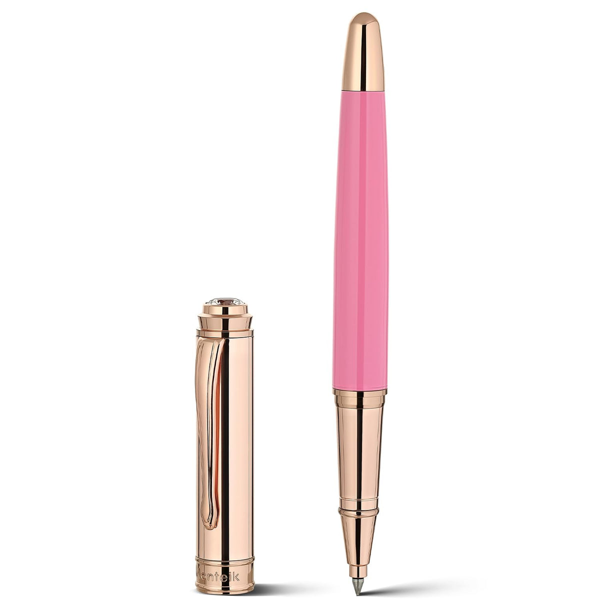 MCNTEIK Luxury Rollerball Pen, With 8mm Brilliant diamond,Vibrant Pink Pen,Attractive Real Rose