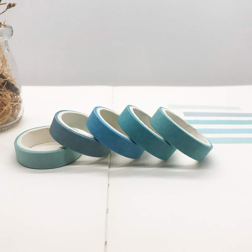 EnYan 5 Rolls Vintage Blue Washi Tape Set, Japanese Masking Decorative Tapes for DIY Crafts and