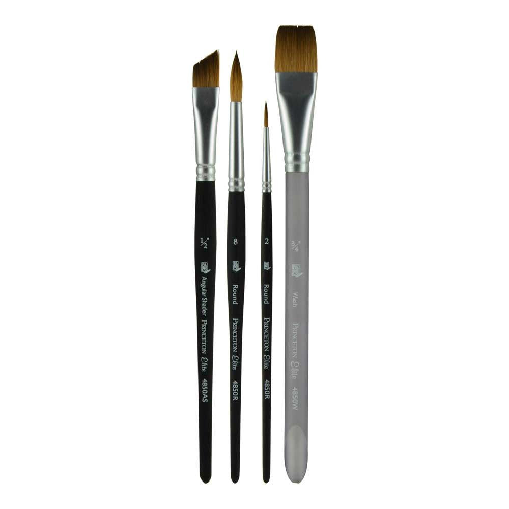 Princeton Aqua Elite, Series 4850, Synthetic Kolinsky Watercolor Paint Brush, 4 Piece Set