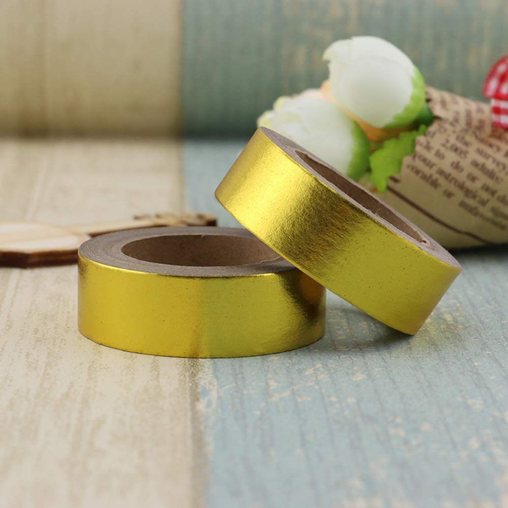 6 Rolls Solid Yellow Gold Foil Washi Tape Set 15mm x 10m Length Gilding Stamping Paper Adhesive