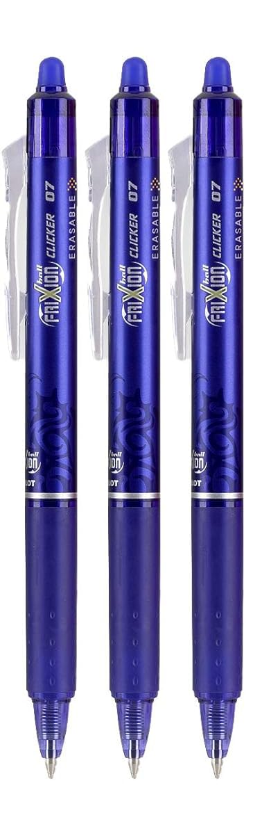 Advantage Gifts Clicker Retractable Erasable Gel Pens Fine Point (.7mm) Blue Ink 3-pk;