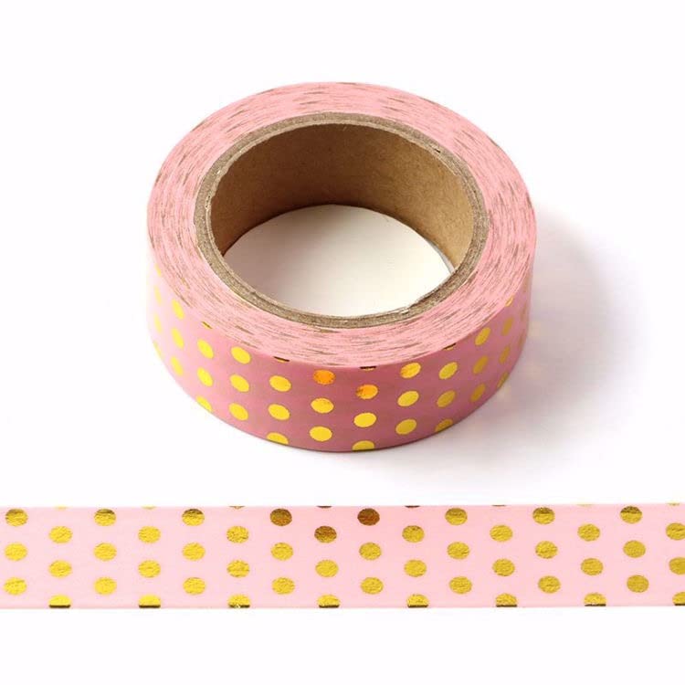 CIAIJE Pink Foil Dots Washi Tape, 5/8" x 393 in (15mm x 10m), Pink Foil Dots, Masking Tape for