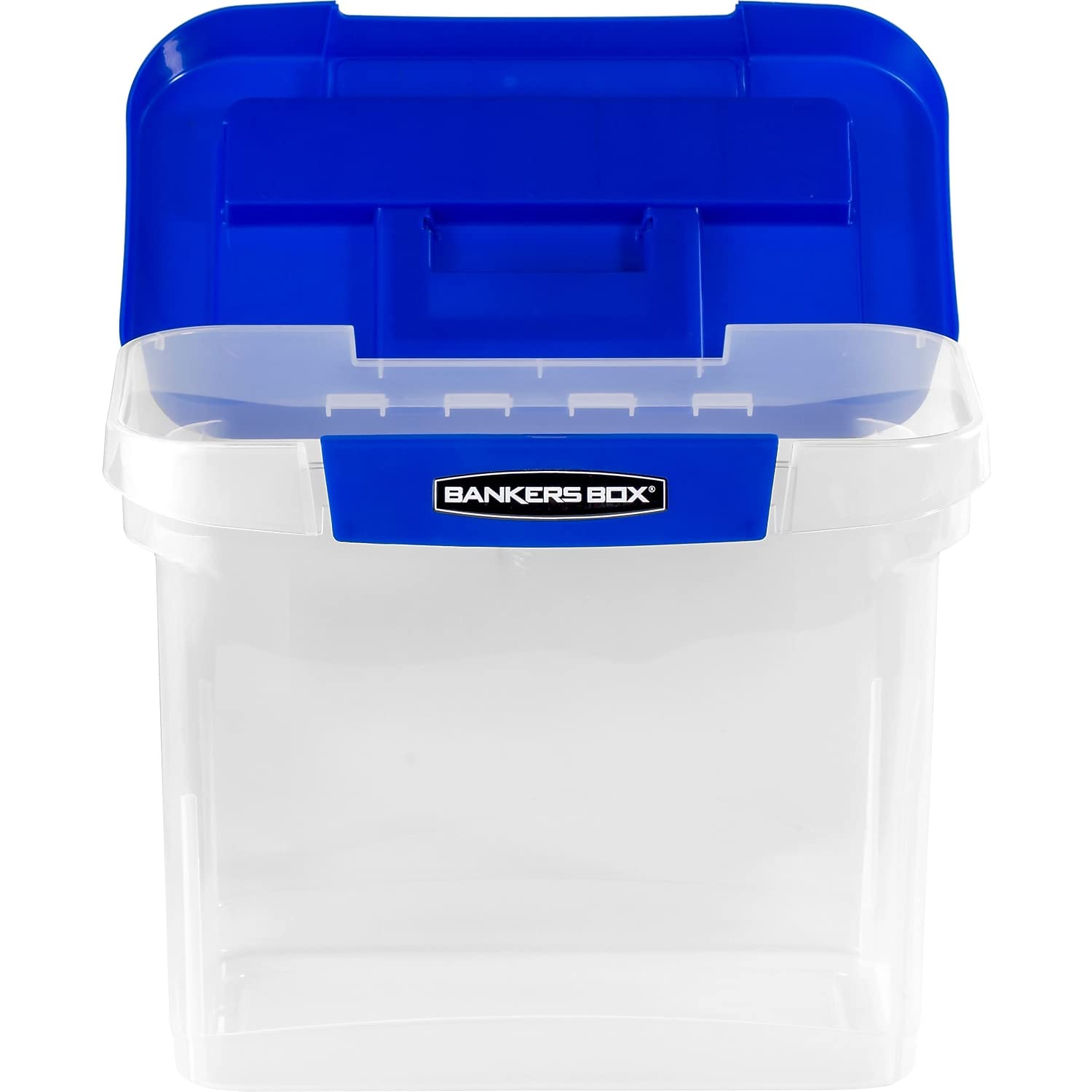 Heavy-Duty Portable File Box, Letter Files, 14.25"L x 10.6"W x 11"H, Clear/Blue