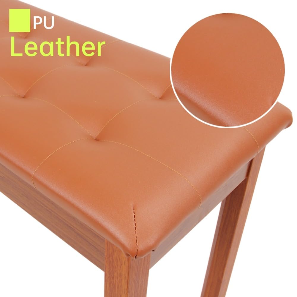 Sanpuli Solid Wood Duet Piano Bench with Storage, Piano Stool and Padded Cushion, Keyboard Bench