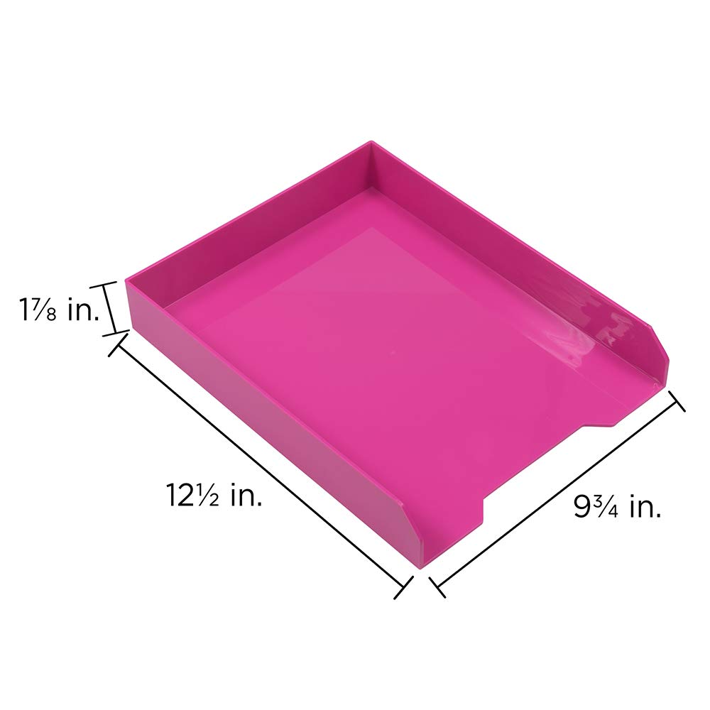 JAM PAPER Stackable Paper Trays - Pink - Desktop Document, Letter, & File Organizer Tray - Sold