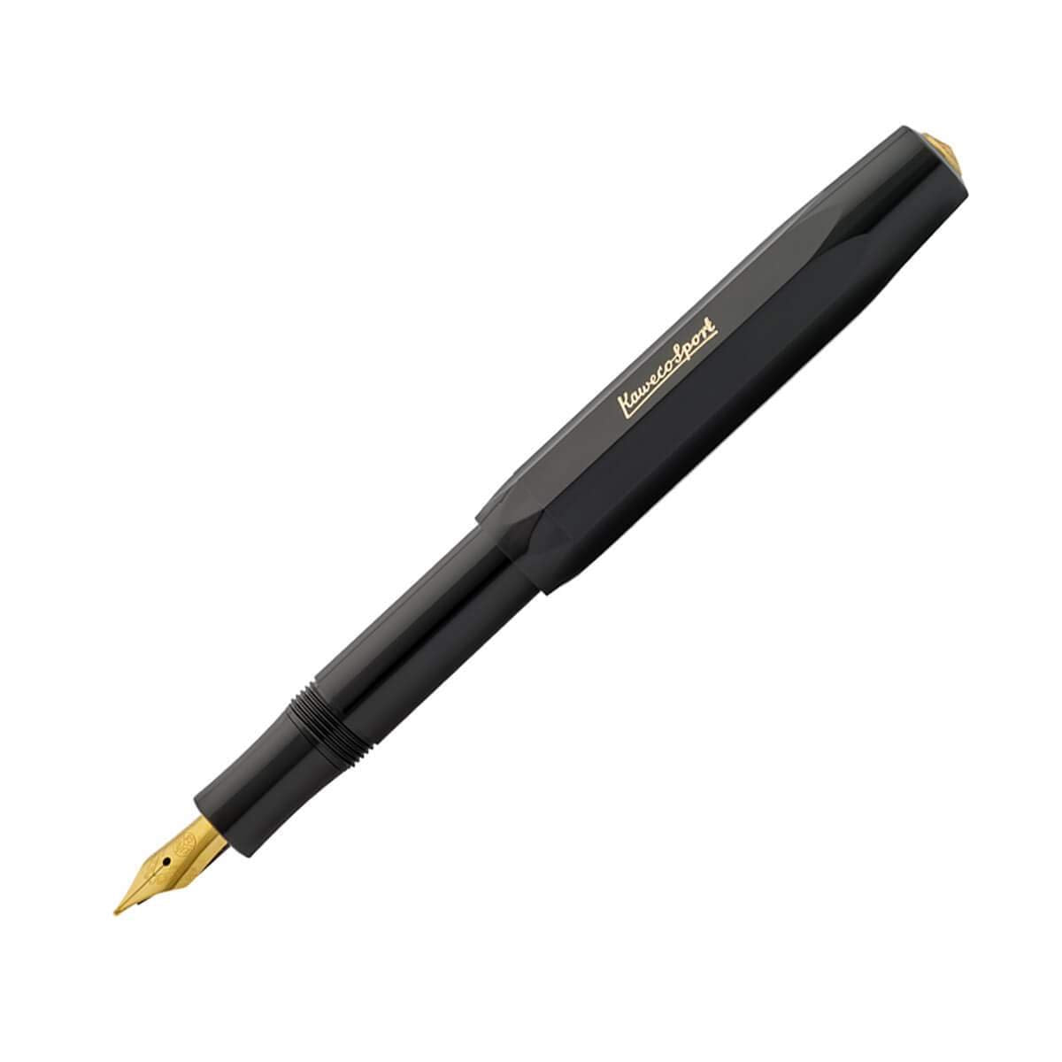 Kaweco CLASSIC SPORT Fountain Pen Black with 23 Carat Gold-Plated Steel Nib and Iridium Tip for Ink