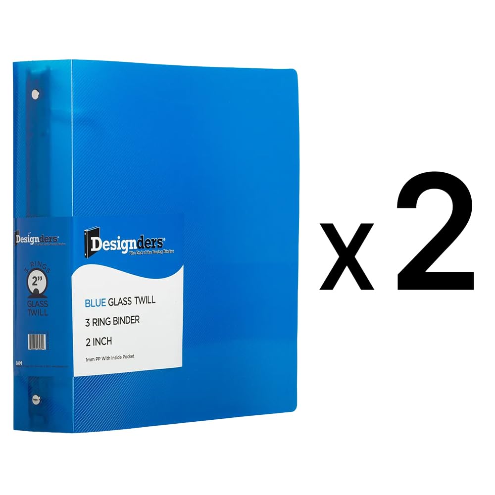 JAM PAPER Plastic 2 inch Binders - Blue 3 Ring Binders - 2/Pack
