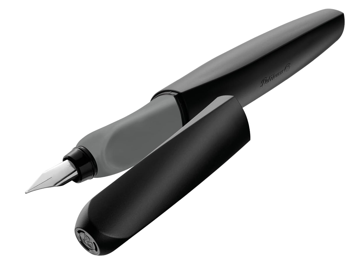 Pelikan Twist Fountain Pen with 1 Ink Cartridge, Medium Nib, Black, Boxed (946806)