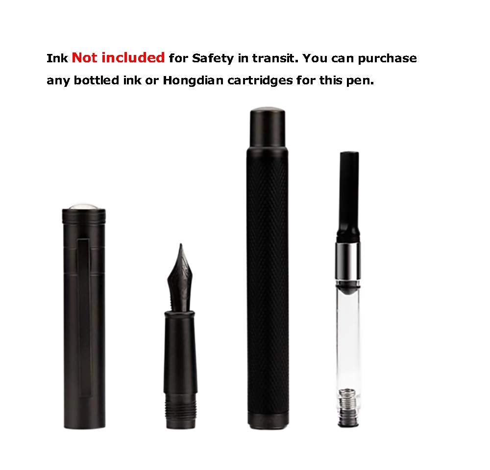 Brushed Black Forest Fude Pen, Bent Nib Calligraphy Fountain Pen (Fine to Broad) with Converter and
