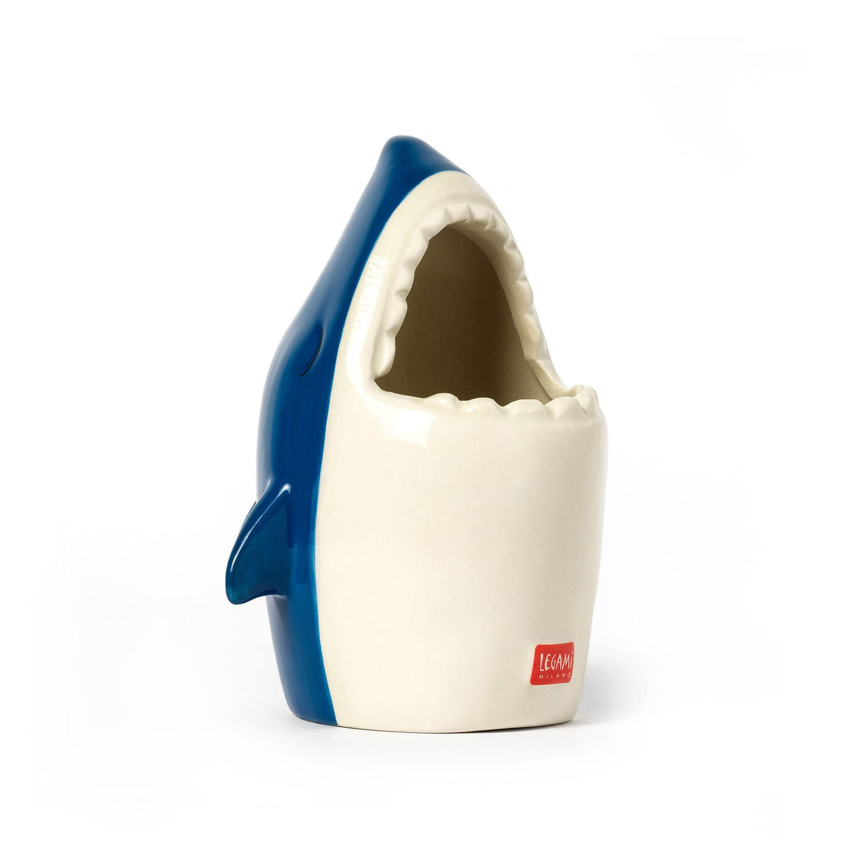 LEGAMI Desk Friends Ceramic Pen Holder, 12.5 x 7.5 cm, Shark Theme, for Desk, Hand Painted