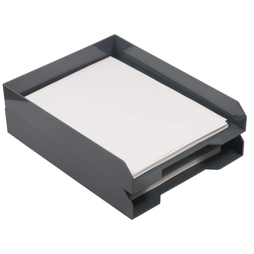 JAM PAPER Stackable Paper Trays - Grey - Desktop Document, Letter, & File Organizer Tray - Sold