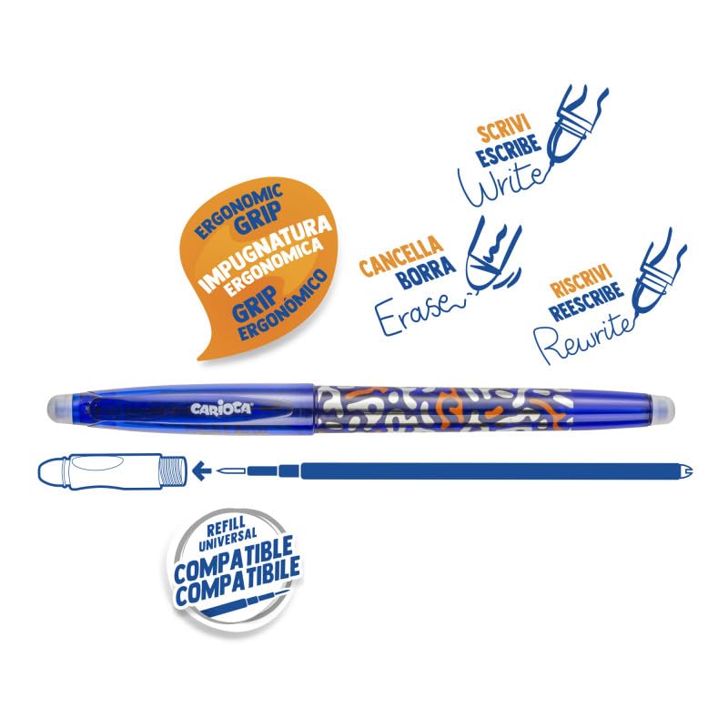 Carioca Oops Pop Erasable Pens Blue - 12 Pcs | Rechargeable Erasable Pens for School and Office