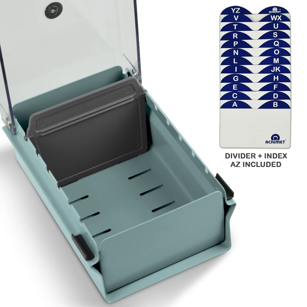 Acrimet Index Business Card Size File Holder Organizer Box Metal Base Heavy Duty (AZ Index Cards