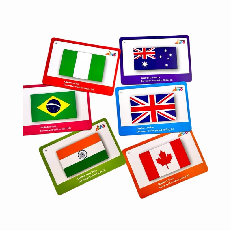 Flags of The World Flashcards | Covers 50 Countries with Country Flag, Map, Economy, Language