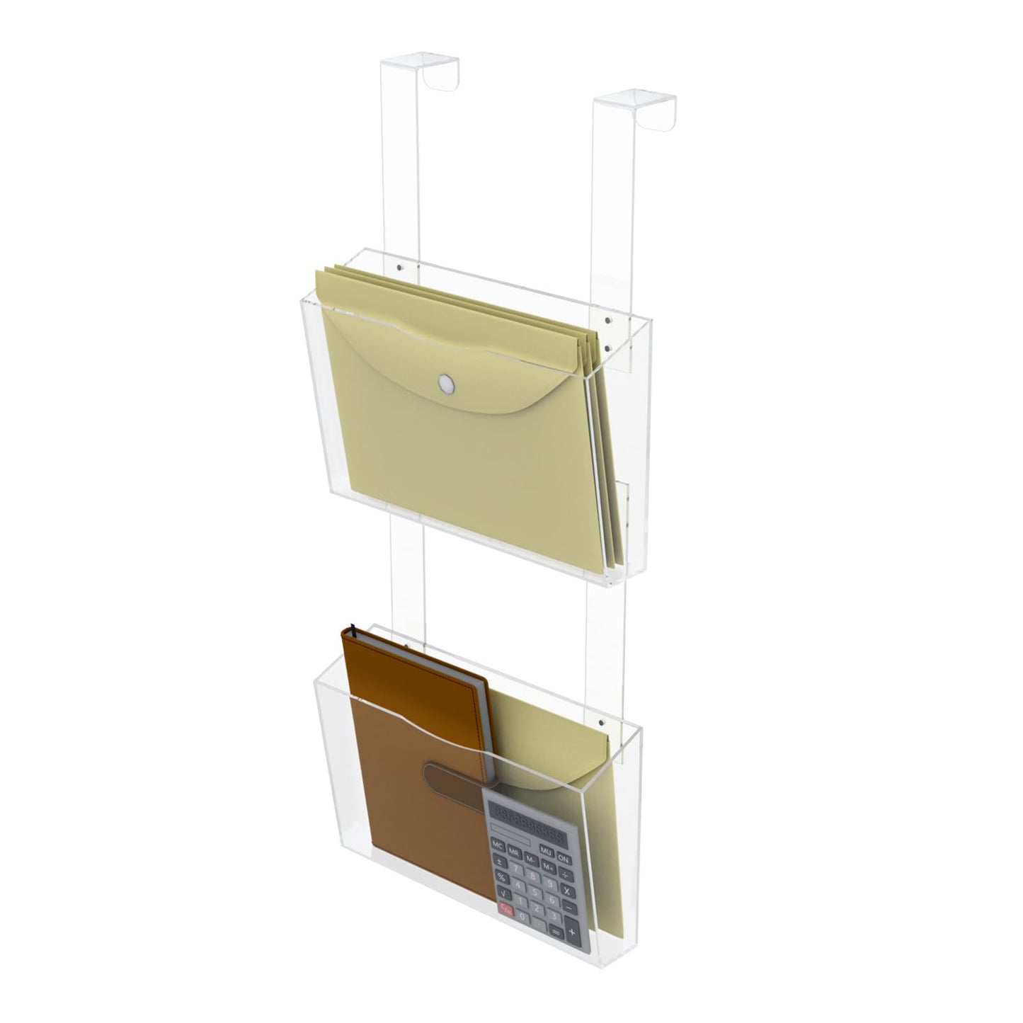 2 Tier Clear Acrylic Wall Hanging File Organizer Over the Door File Holder