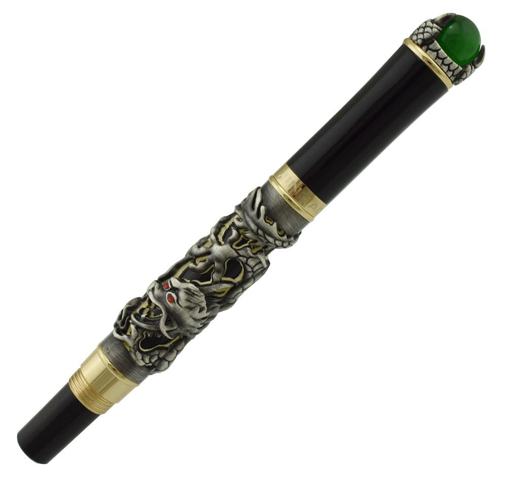 Jinhao Gray Dragon Playing Pearl Roller Ball Pen with Jewelry on Top with Pen Pouch for Journal