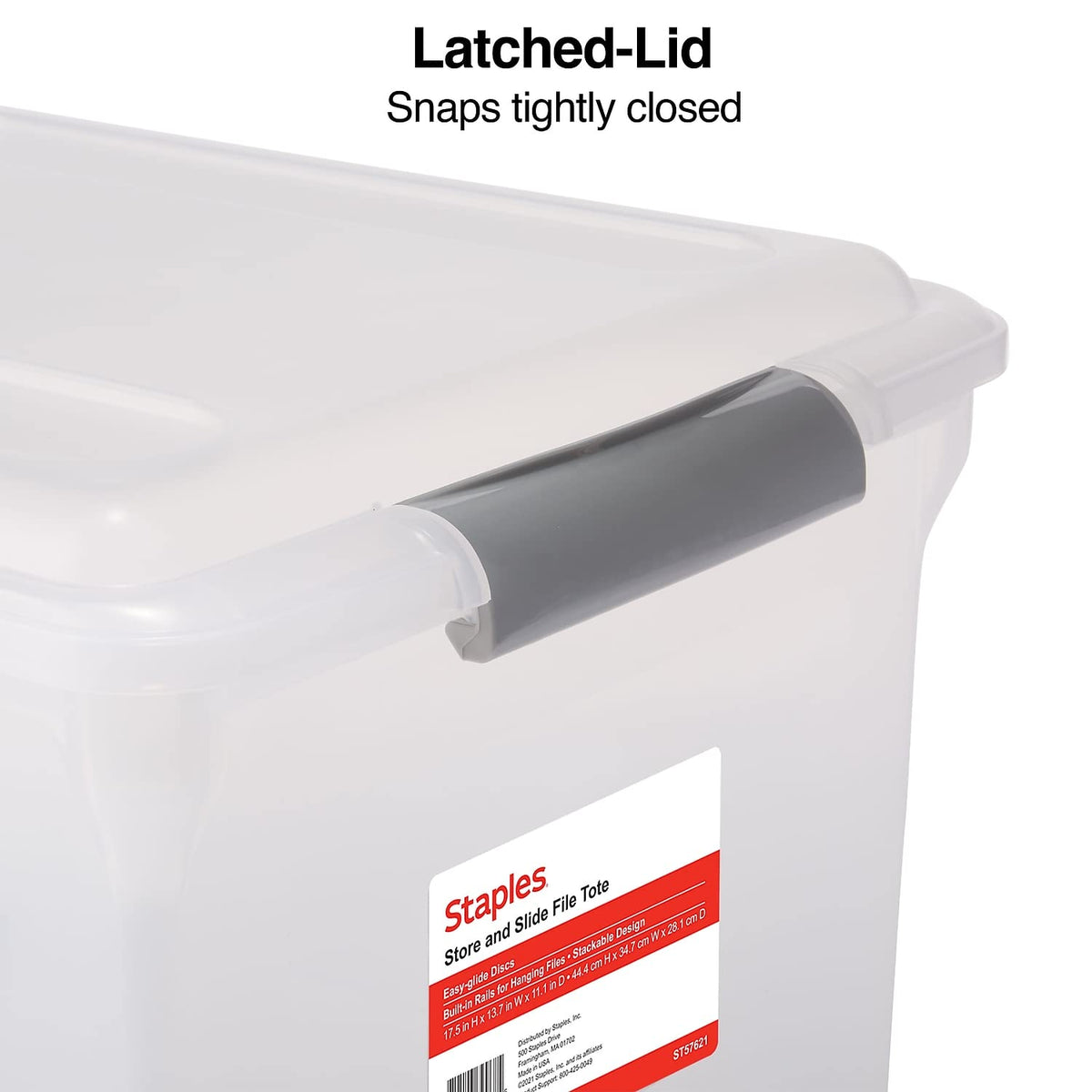 Staples Store & Slide Hanging File Box, Latch Lid, Letter/Legal, Clear